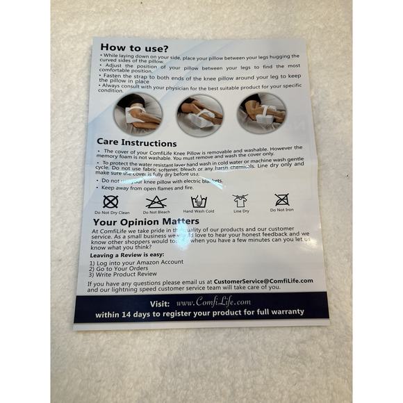 ComfiLife Orthopedic Knee Pillow and Leg Pillow for Sleeping - 100% Memory Foam - Picture 4 of 6